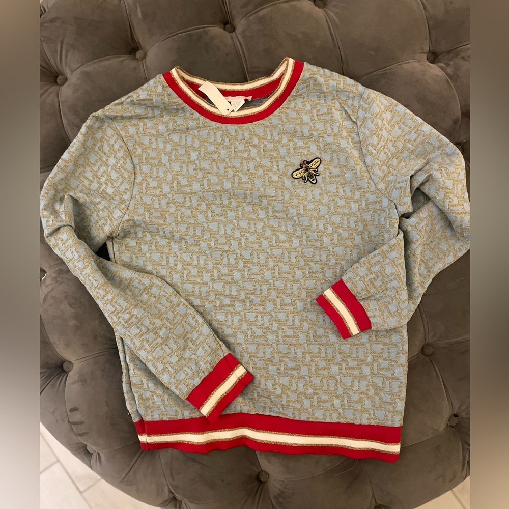 H&M Blue and Gold Metallic Jersey Top